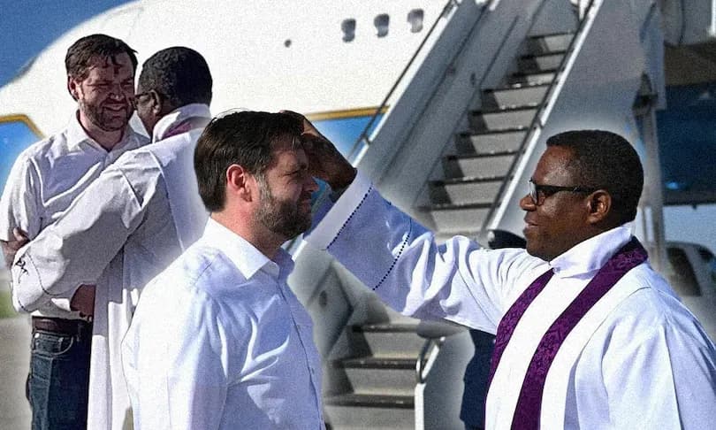 WATCH: JD Vance receives ashes from priest before boarding Air Force Two