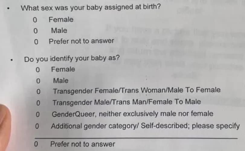 New Jersey asks mothers if they identify their newborns as 'transgender' or 'genderqueer'