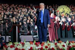 Thumbnail for Trump promises to 'always protect women's sports' during commencement speech